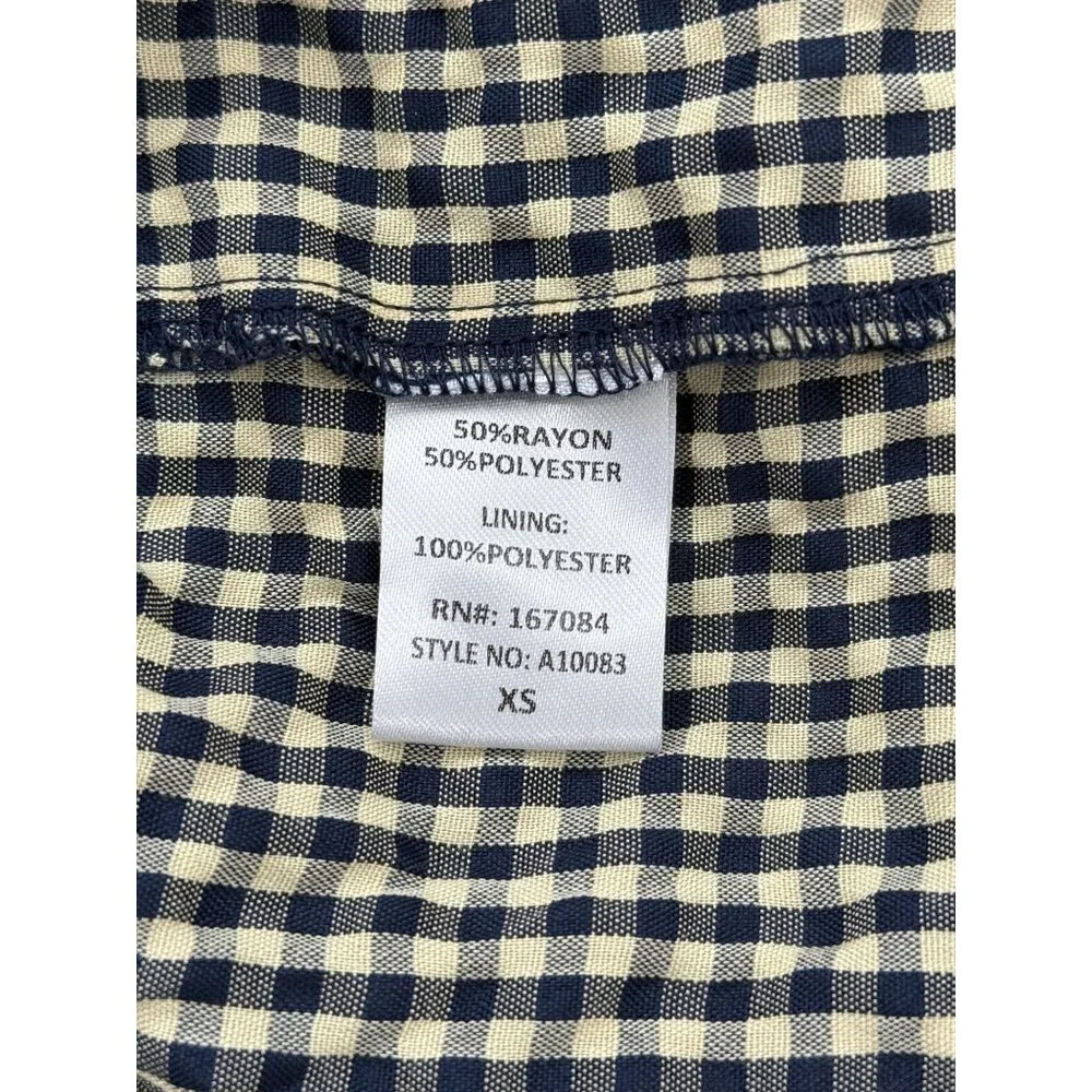 Pomander Place Long Sleeve Kenzo Dress Navy Blue Cream Gingham Womens Size XS - Picture 8 of 9